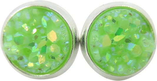 Summerfield Collection Silver-tone Pastel AB Faux Druzy Stone Stud Earrings 8mm (Lime Green)