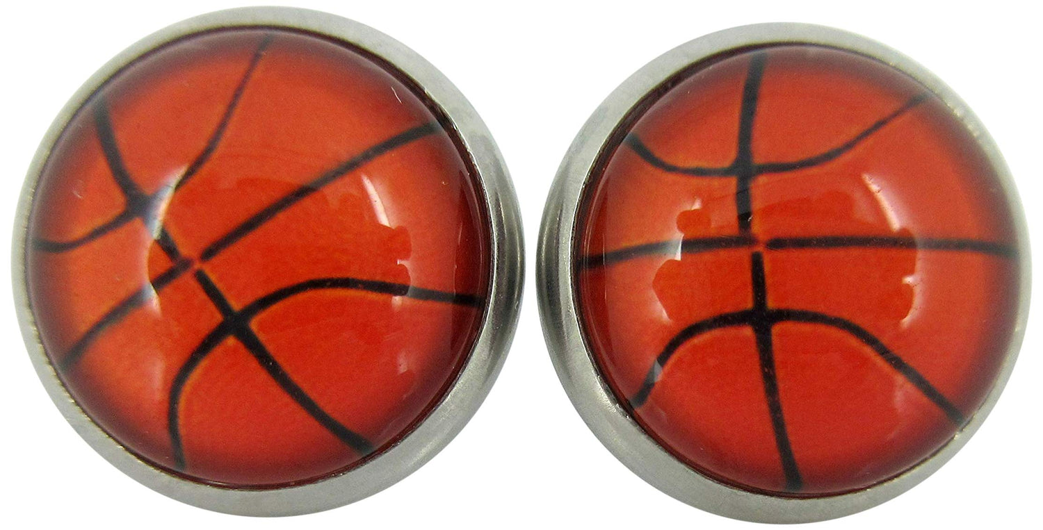 Stainless Steel Basketball Print Glass Stud Earrings 12mm