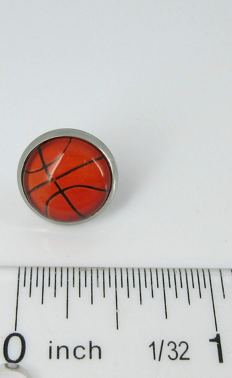 Stainless Steel Basketball Print Glass Stud Earrings 12mm