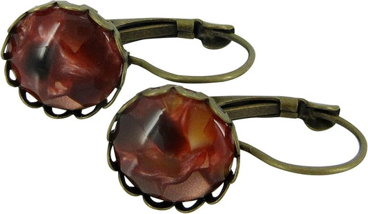 Summerfield Collection Antiqued Gold-tone Faux Tortoise Shell Resin Lever-back Drop Earrings