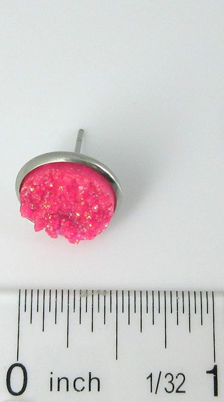 Summerfield Collection Stainless Steel Neon Pink Orange Yellow Green Faux Druzy Glitter Stone Stud Earrings Set (8mm)