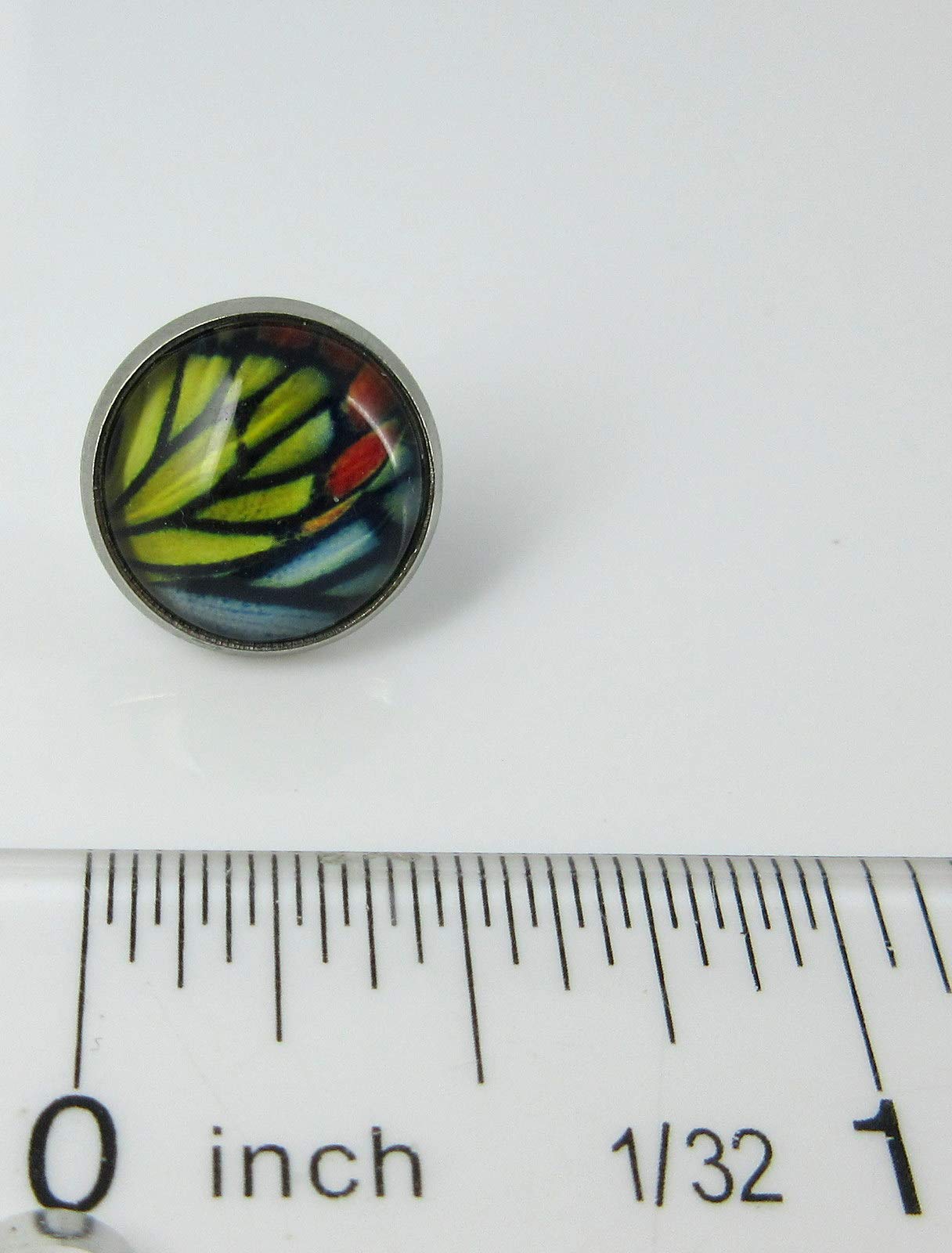 Stainless Steel Butterfly Wing Print Glass Stud Earrings 12mm