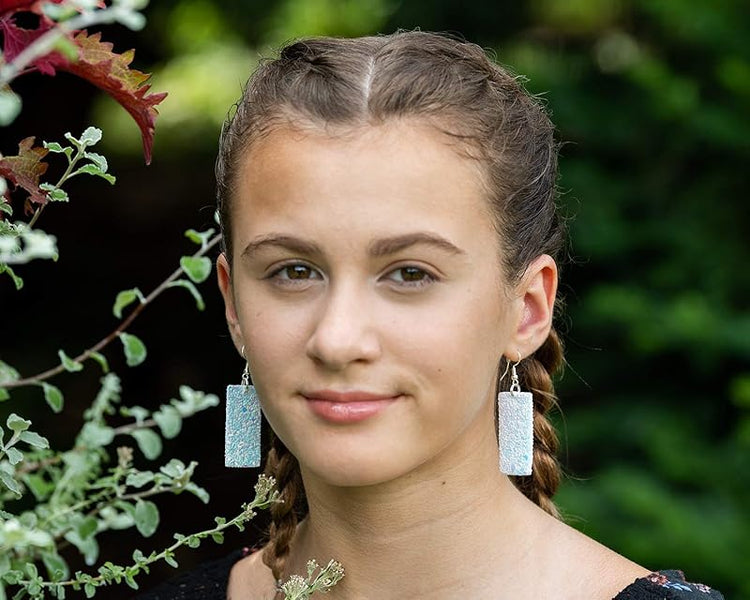 Summerfield Collection Silver-tone Glitter Faux Leather Large Rectangle Dangle Earrings (White)