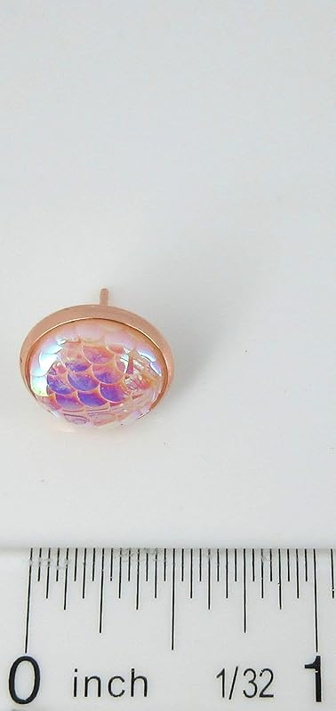 Summerfield Collection Rose Gold-tone Light Pink White AB Mermaid Scale Stud Earrings Dragon (12mm)