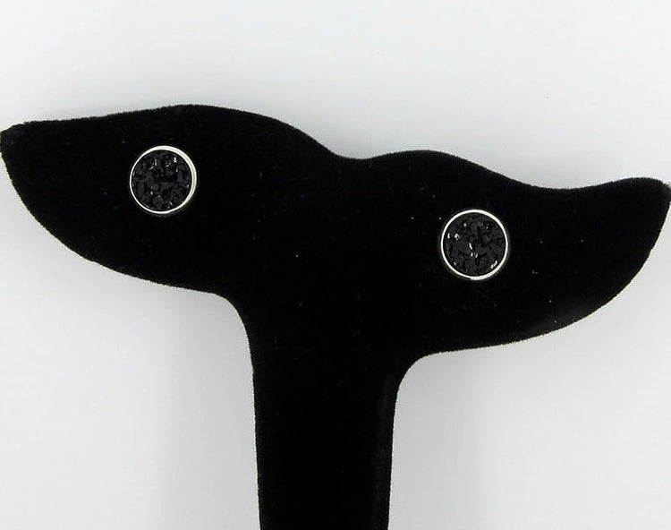 Summerfield Collection Duo Silver-tone Faux Druzy Stone Stud Earrings 8mm Set (White AB/Black)