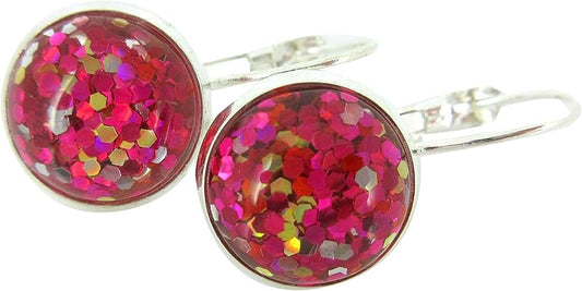 Summerfield Collection Silver-tone Metallic Glitter Resin Lever-back Drop Earrings 12mm (Pink)