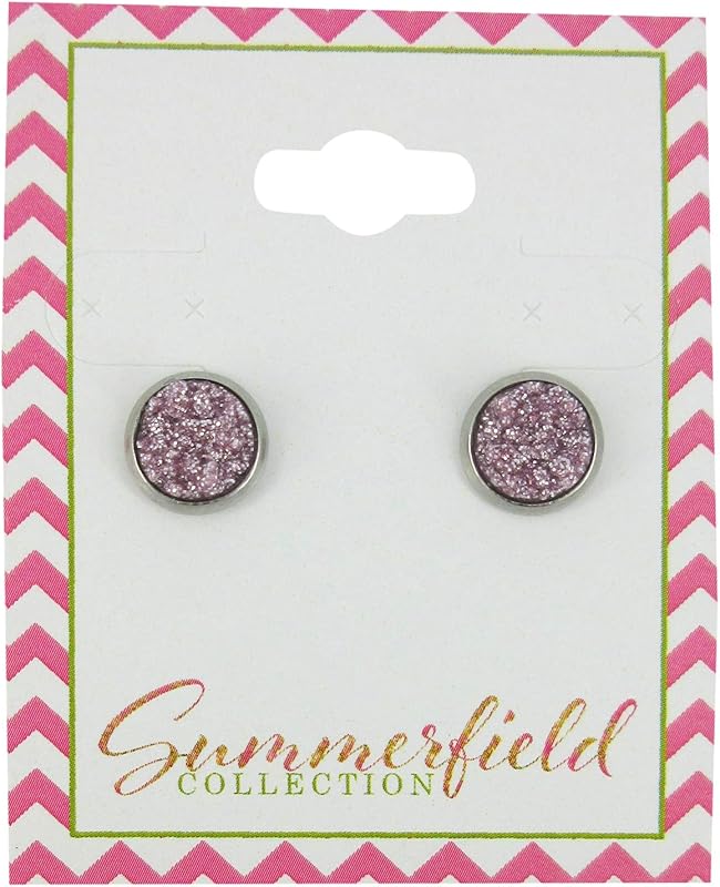Summerfield Collection Stainless Steel Glitter Faux Druzy Stone Stud Earrings 8mm (Light Lilac)