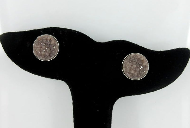 Summerfield Collection Duo Stud Earrings Stainless Steel Faux Druzy Stone 12mm Set (Taupe Brown/Navy Blue)