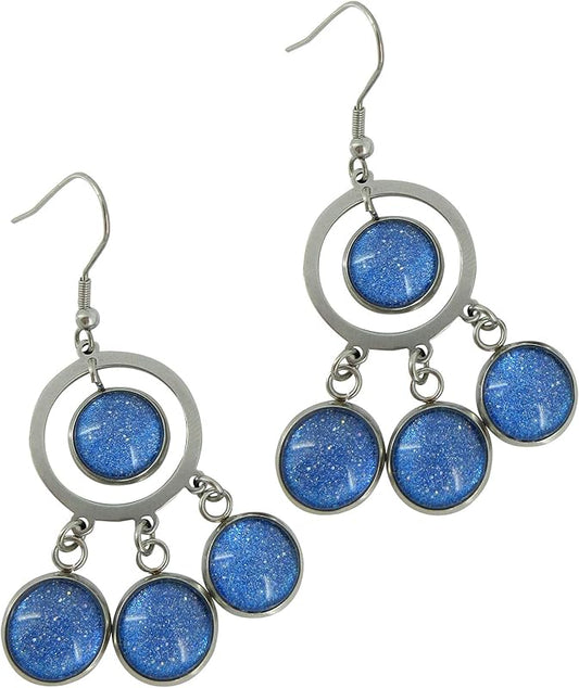 Summerfield Collection Stainless Steel Colorshifting Glitter Glass Chandelier Dangle Earrings Handpainted (Blue)
