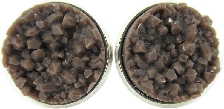 Summerfield Collection Silver-tone Brown Faux Druzy Stone Stud Earrings 12mm