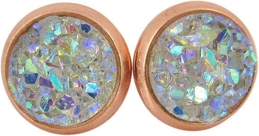 Summerfield Collection Rose Gold-tone Faux Druzy Stone Stud Earrings 8mm (Clear AB)