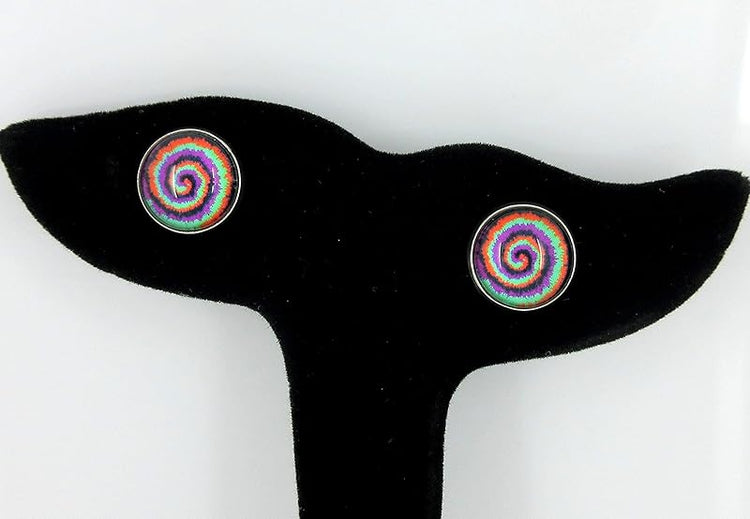 Summerfield Collection Stainless Steel Tie Dye Print Glass Stud Earrings 12mm (Halloween Swirl)