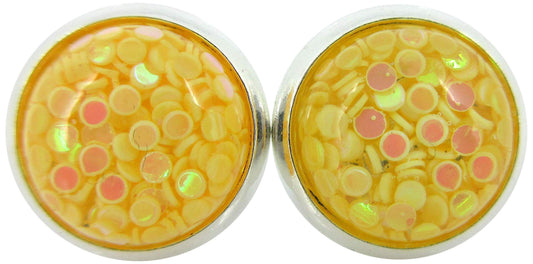 Shiny Silver-tone Iridescent Glitter Resin Stud Earrings 10mm (Yellow)