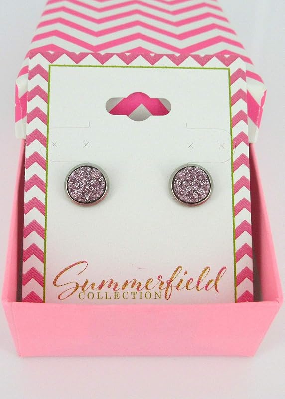 Summerfield Collection Stainless Steel Glitter Faux Druzy Stone Stud Earrings 8mm (Light Lilac)