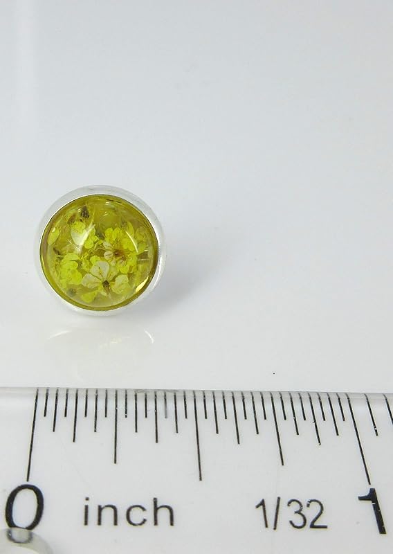 Summerfield Collection Silver-tone Clear and Dried Flower Resin Stud Earrings 10mm (Yellow)