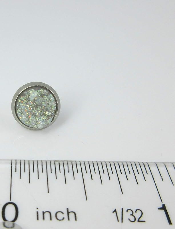 Summerfield Collection Stainless Steel Glitter Faux Druzy Stone Stud Earrings 8mm (White AB)