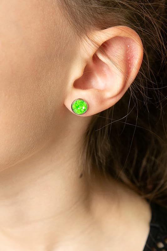 Summerfield Collection Stainless Steel Matte Faux Druzy Stone Stud Earrings 8mm (Green)