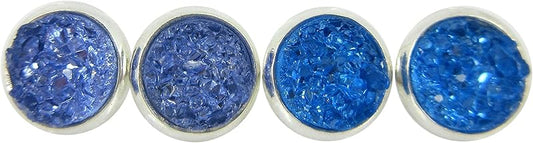Summerfield Collection Duo Silver-tone Faux Druzy Stone Stud Earrings 8mm Set (Rainy Day Blues)