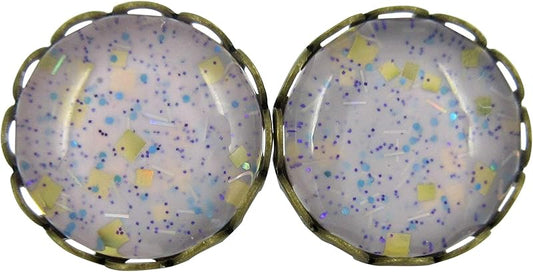 Summerfield Collection Antiqued Gold-tone Lavender Purple Glitter Glass Stud Earrings Hand-painted 10mm