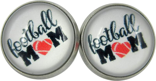 Summerfield Collection Stainless Steel Football Mom Print Glass Stud Earrings 12mm