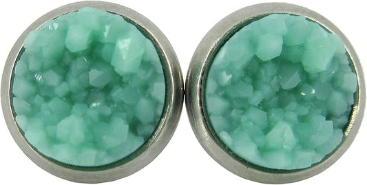 Summerfield Collection Stainless Steel Matte Faux Druzy Stone Stud Earrings 8mm (Mint Green)