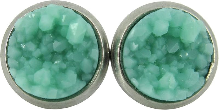 Summerfield Collection Stainless Steel Matte Faux Druzy Stone Stud Earrings 8mm (Mint Green)