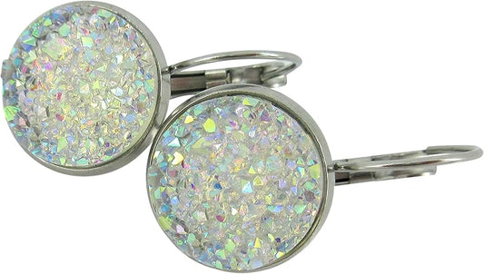 Summerfield Collection Stainless Steel Faux Druzy Stone Lever-back Drop Earrings 14mm (Clear AB)
