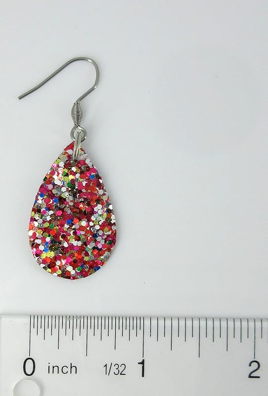 Summerfield Collection Multicolor Glitter Faux Leather Small Teardrop Dangle Earrings Stainless Steel Pink Silver White Green Gold Blue