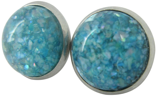 Stainless Steel Seafoam Blue Faux Shell Stud Earrings 12mm