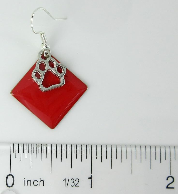 Summerfield Collection Silver-tone Paw Print Charm Enamel Dangle Earrings (Red)