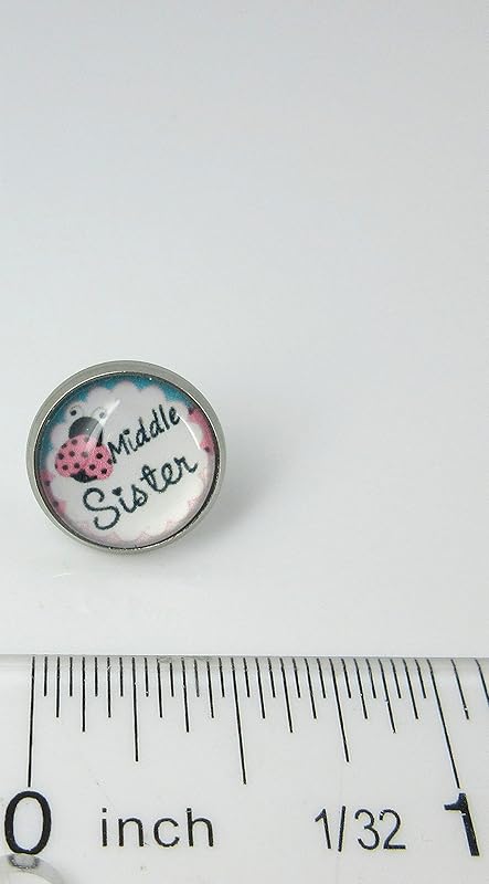 Summerfield Collection Stainless Steel Sister Print Glass Stud Earrings 12mm (Middle Sister)