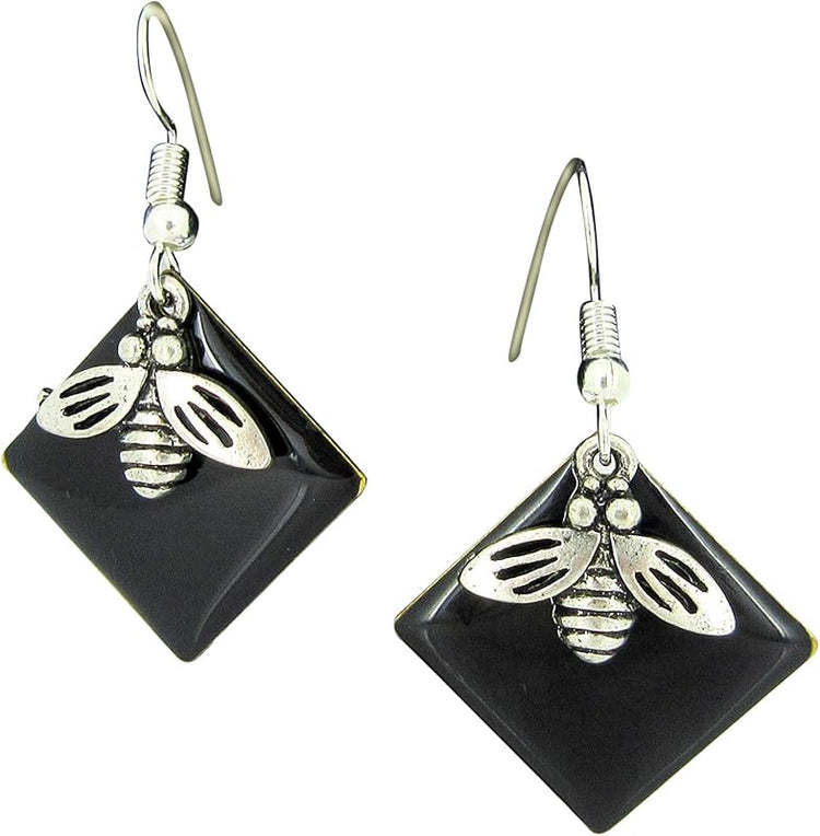 Summerfield Collection Silver-tone Black Enamel Fly Charm Dangle Earrings