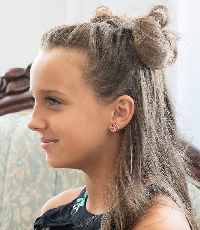 Summerfield Collection Rose Gold-tone Metallic Glitter Resin Stud Earrings 12mm