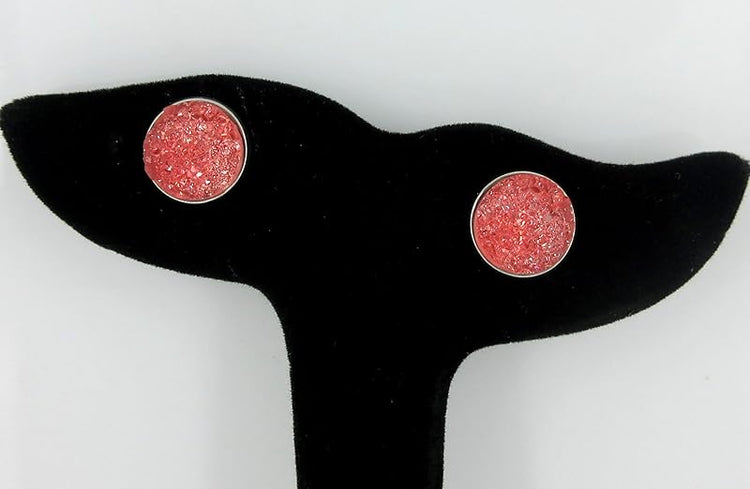 Summerfield Collection Stainless Steel Faux Druzy Stone Stud Earrings 12mm (Flamingo Pink)