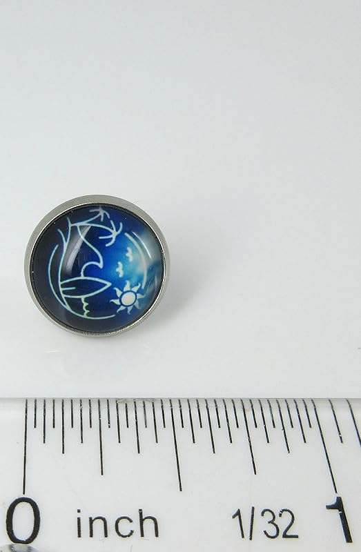 Summerfield Collection Stainless Steel Blue Surf Scene Ocean Waves Palm Trees Sun Print Glass Stud Earrings 12mm