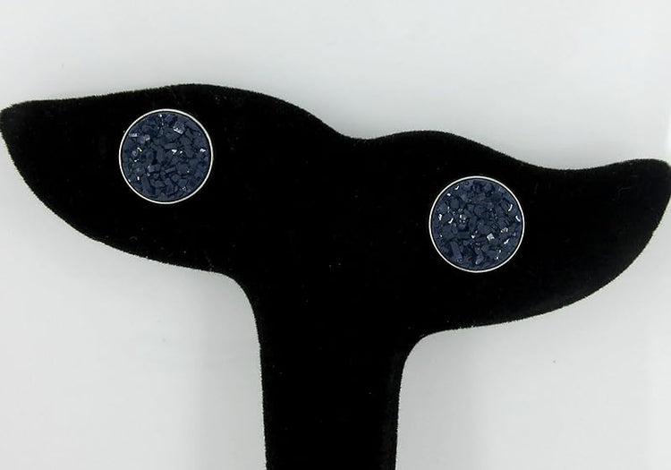 Summerfield Collection Duo Stud Earrings Stainless Steel Faux Druzy Stone 12mm Set (Taupe Brown/Navy Blue)