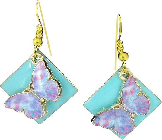 Summerfield Collection Gold-tone Enamel Butterfly Charm Dangle Earrings (Blue/Purple)