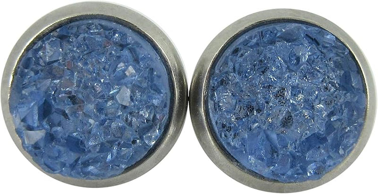 Summerfield Collection Stainless Steel Glacier Blue Faux Druzy Stone Stud Earrings (8mm)