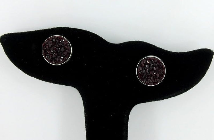 Summerfield Collection Stainless Steel Matte Faux Druzy Stone Stud Earrings 12mm (Black Cherry)