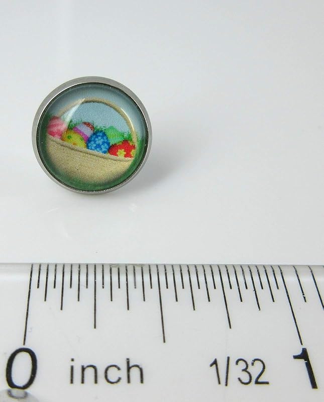 Summerfield Collection Stainless Steel Easter Egg Basket Print Glass Stud Earrings 12mm