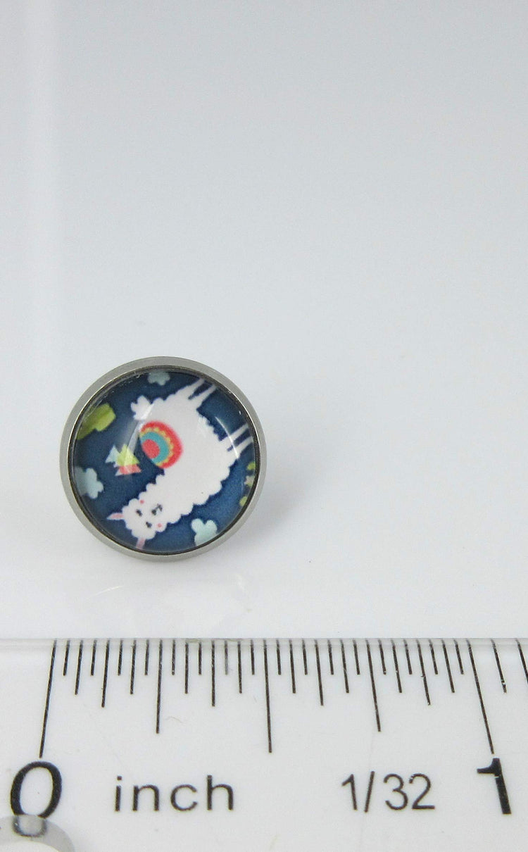Stainless Steel Llama Print Glass Stud Earrings 12mm