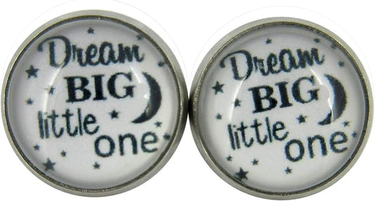 Summerfield Collection Stainless Steel Dream Big Little One Print Glass Stud Earrings 12mm