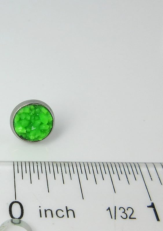 Summerfield Collection Stainless Steel Matte Faux Druzy Stone Stud Earrings 8mm (Green)