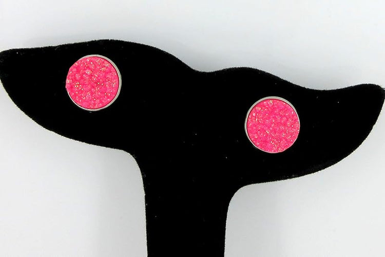 Summerfield Collection Stainless Steel Neon Pink Orange Yellow Green Faux Druzy Glitter Stone Stud Earrings Set (12mm)