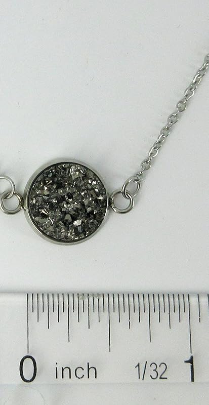 Summerfield Collection Stainless Steel Faux Druzy Stone Pendant Necklace (Gunmetal)
