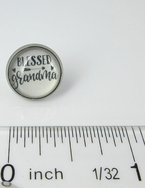 Summerfield Collection Stainless Steel Blessed Grandma Print Glass Stud Earrings 12mm