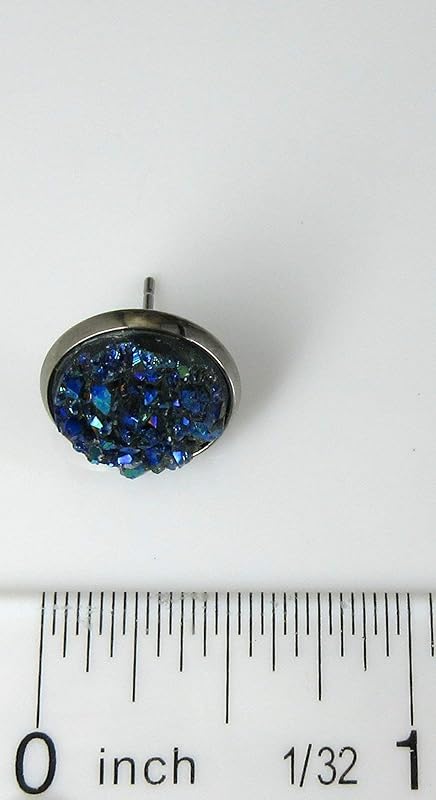 Summerfield Collection Hematite-tone Faux Druzy Stone Stud Earrings 12mm (Gray Green Blue AB)