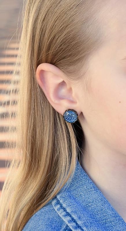 Summerfield Collection Antiqued Gold-tone Animal Print Glass Stud Earrings 12mm (Med Blue)