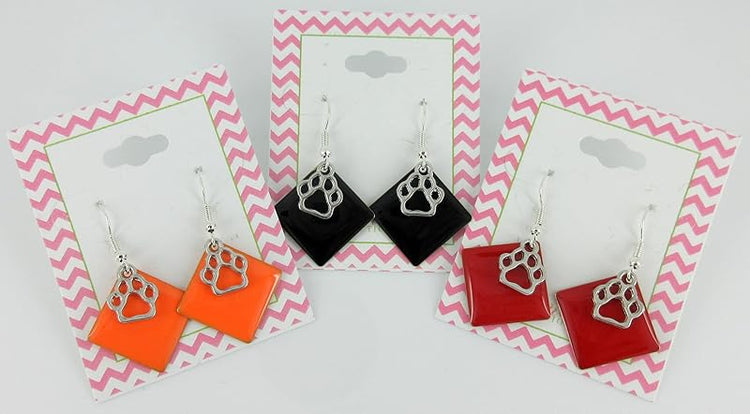 Summerfield Collection Silver-tone Paw Print Charm Enamel Dangle Earrings (Black)