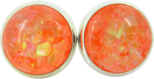 Summerfield Collection Shiny Silver-tone Opalescent Leaf Resin Stud Earrings 10mm (Orange)